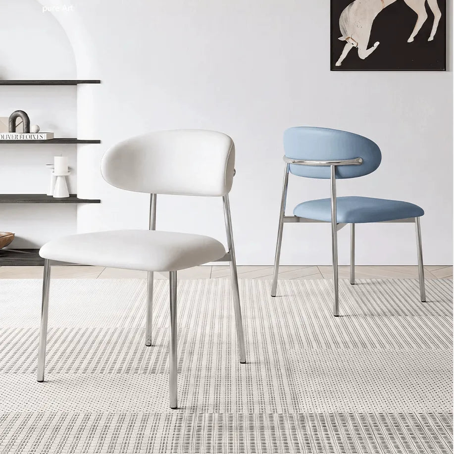 Italian Minimalist Dining Chair Series with Stainless Steel Legs and Curved Back