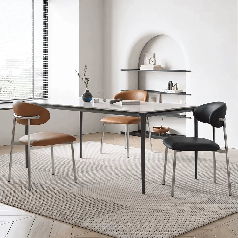 Italian Minimalist Dining Chair Series with Stainless Steel Legs and Curved Back