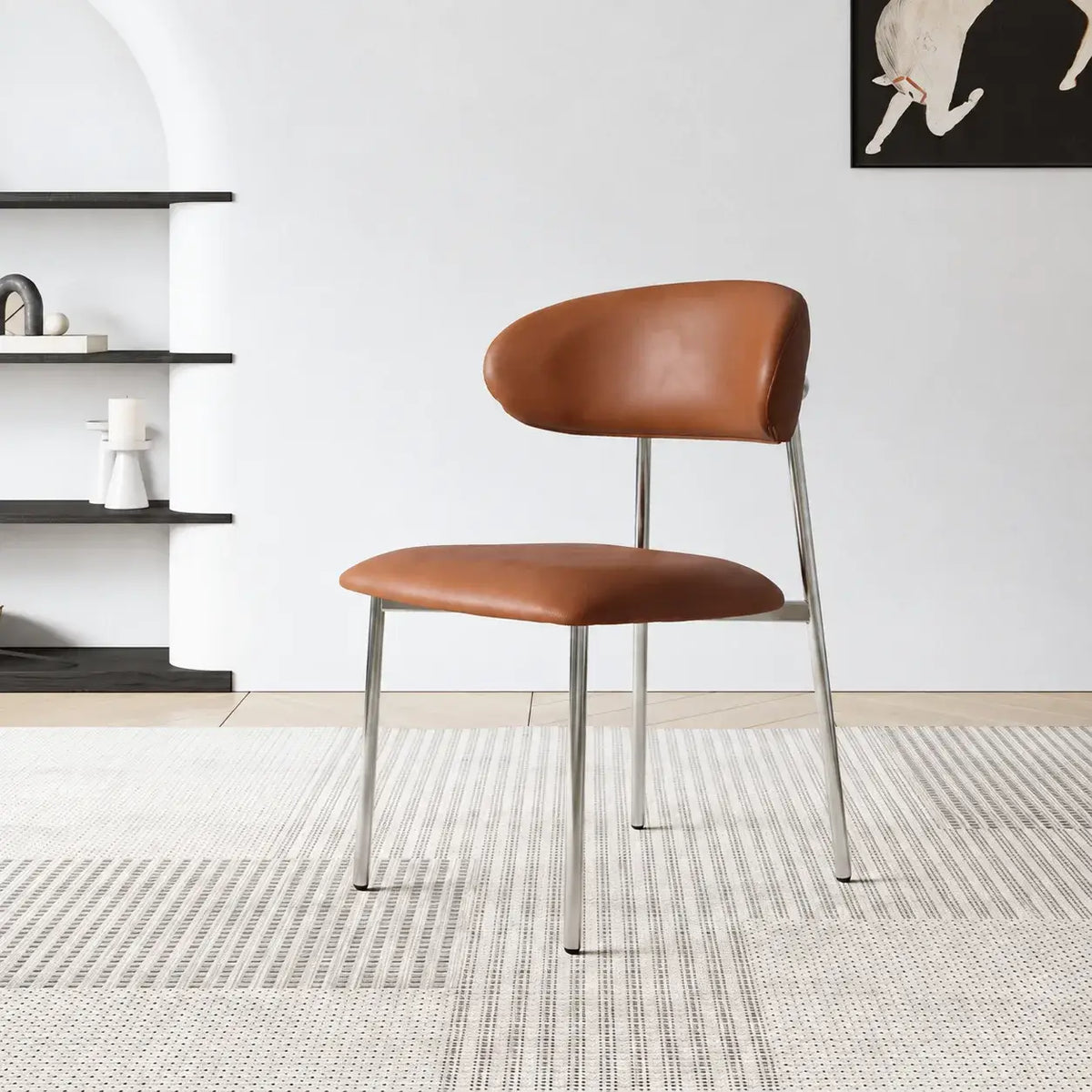 Italian Minimalist Dining Chair Series with Stainless Steel Legs and Curved Back Main Product Image