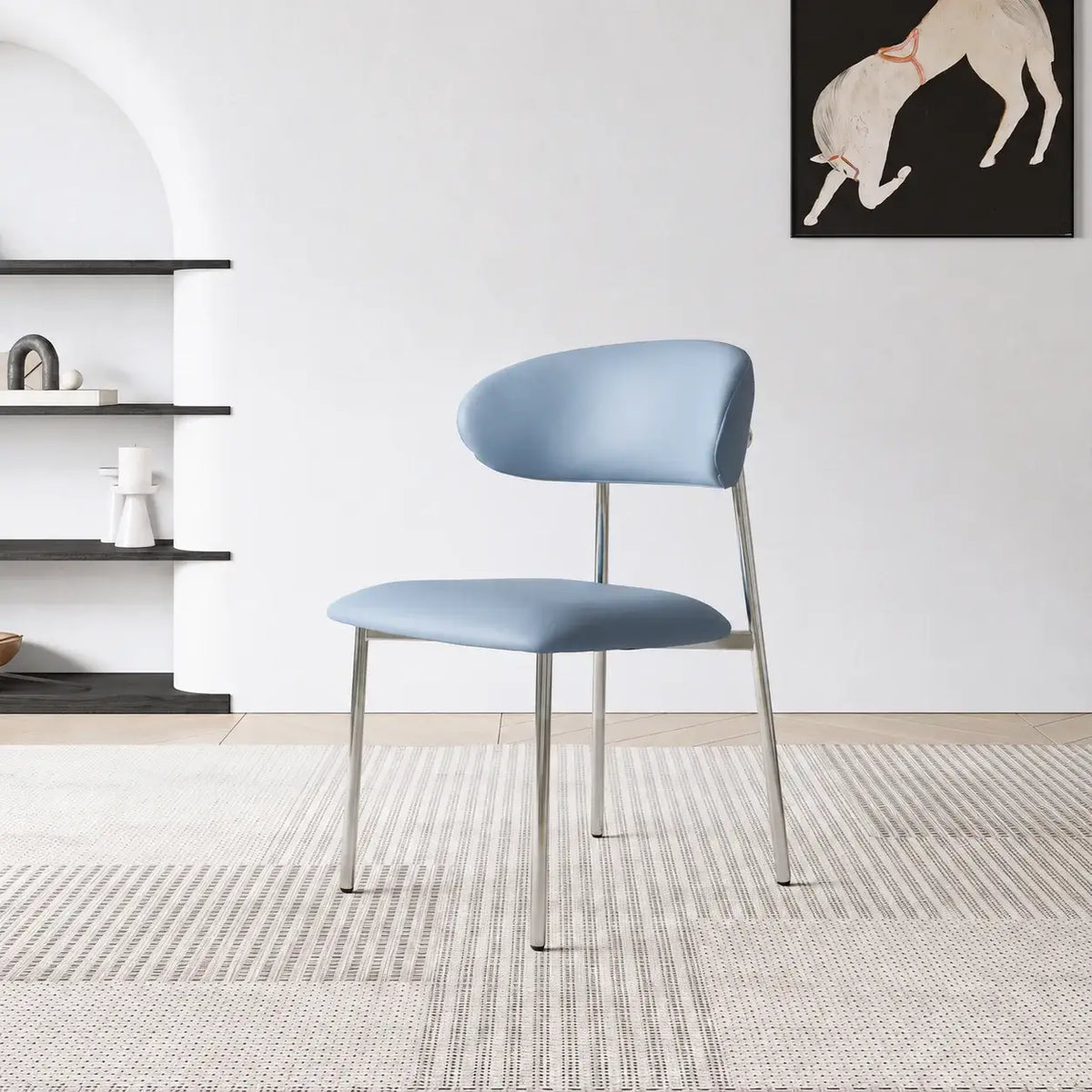 Italian Minimalist Dining Chair Series with Stainless Steel Legs and Curved Back