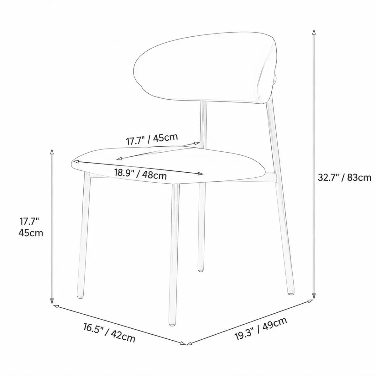 Italian Minimalist Dining Chair Series with Stainless Steel Legs and Curved Back Dimensions