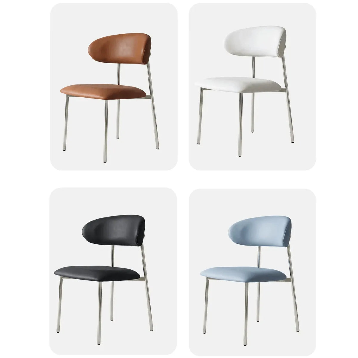 Italian Minimalist Dining Chair Series with Stainless Steel Legs and Curved Back
