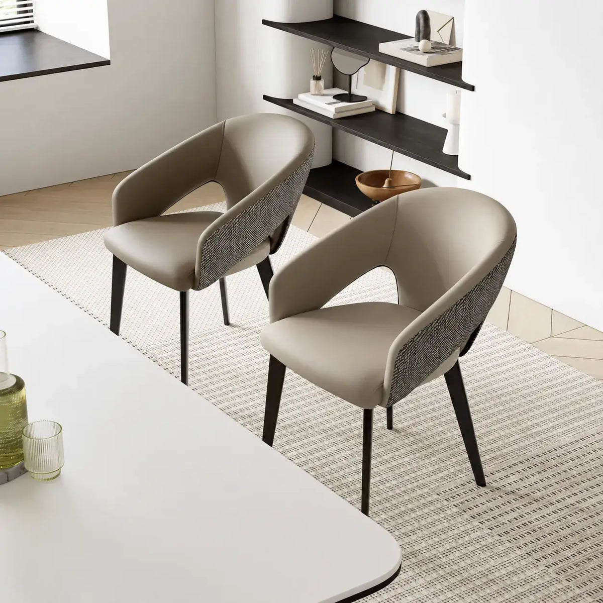 Italian Minimalist Dining Chair Series with Woven Back and Dual Base Options