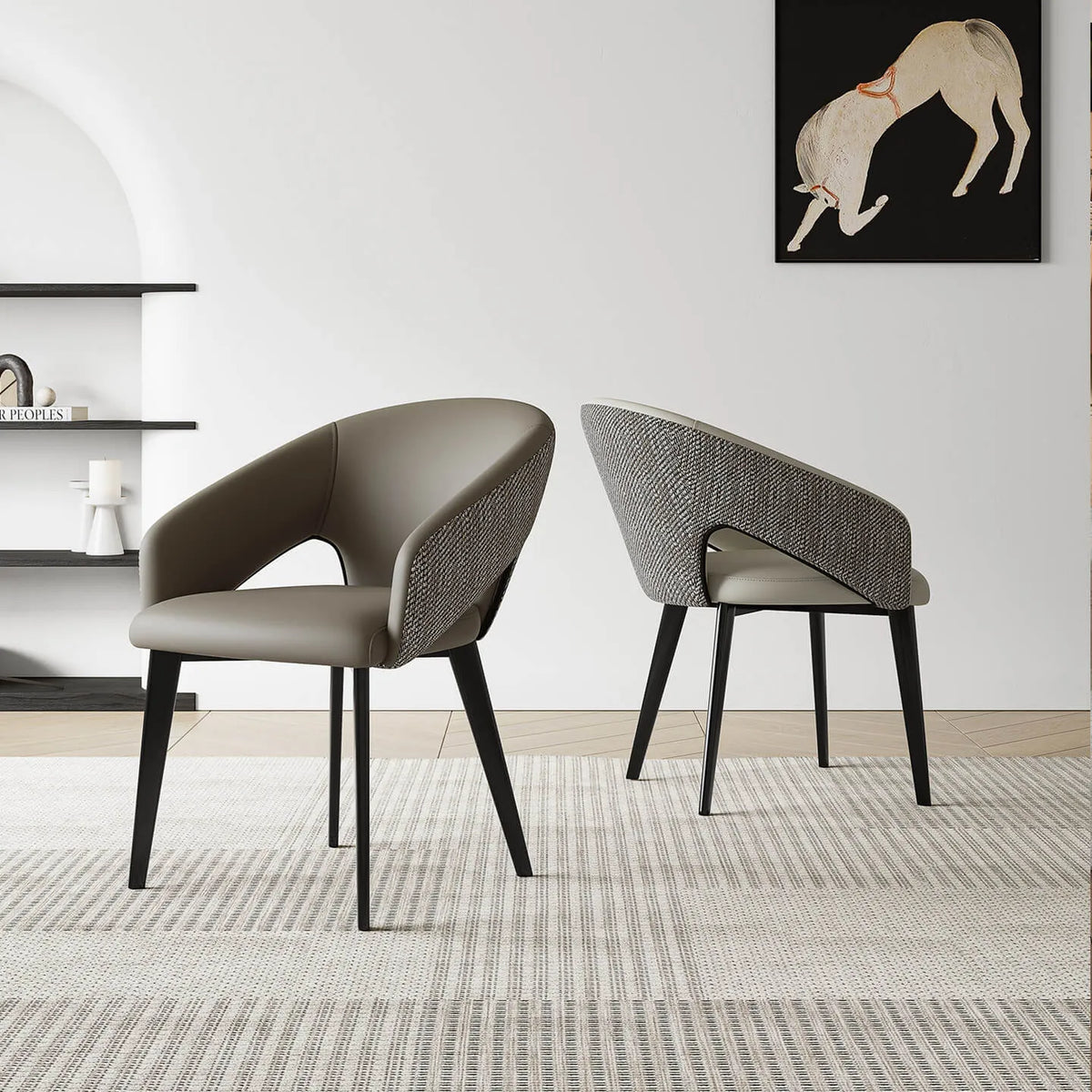 Italian Minimalist Dining Chair Series with Woven Back and Dual Base Options