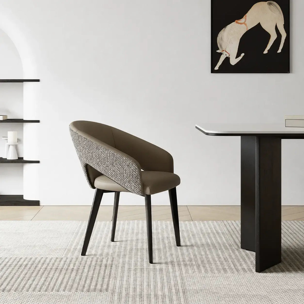 Italian Minimalist Dining Chair Series with Woven Back and Dual Base Options