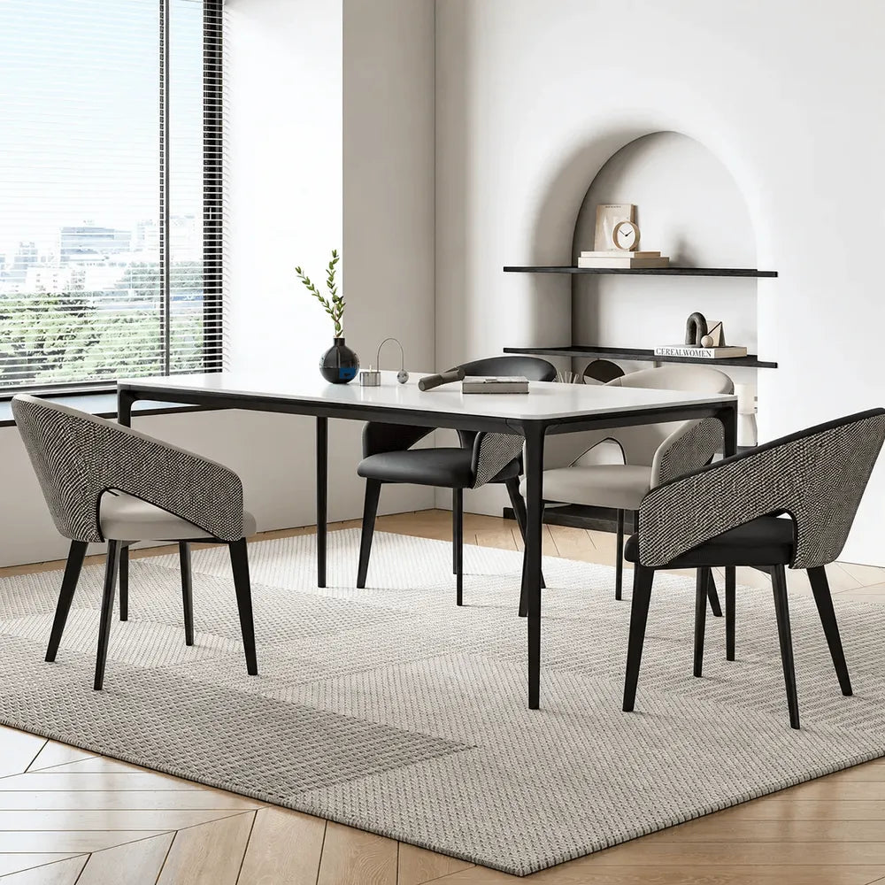 Italian Minimalist Dining Chair Series with Woven Back and Dual Base Options