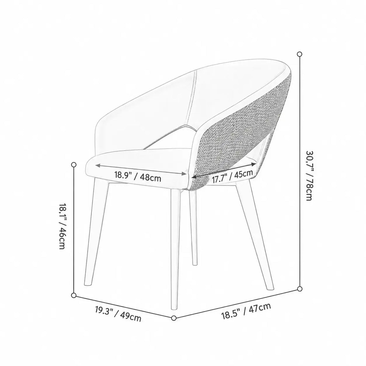 Italian Minimalist Dining Chair Series with Woven Back and Dual Base Options Dimensions