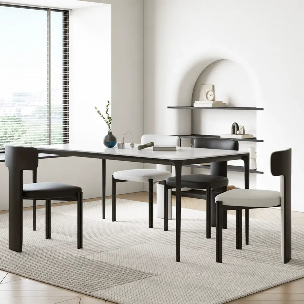 Italian Minimalist Dining Chair Series with Wrapped Leather and Sculpted Wood Frame