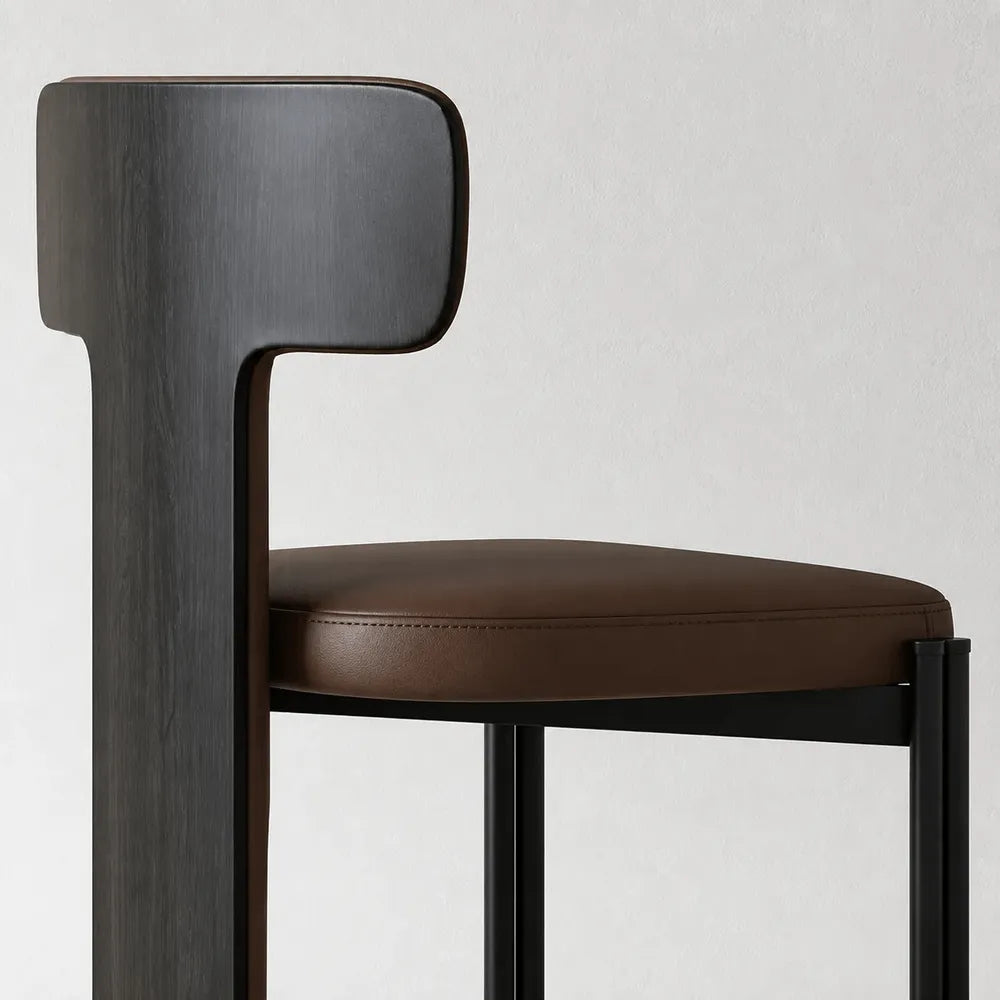 Italian Minimalist Dining Chair Series with Wrapped Leather and Sculpted Wood Frame
