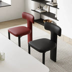Italian Minimalist Dining Chair Series with Wrapped Leather and Sculpted Wood Frame