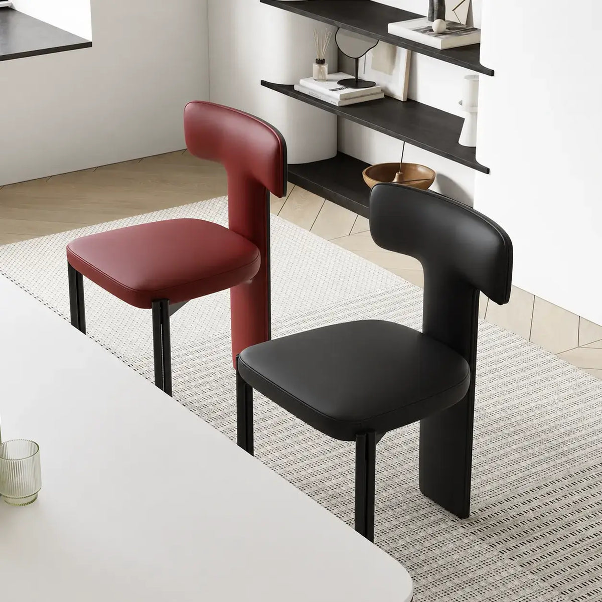 Italian Minimalist Dining Chair Series with Wrapped Leather and Sculpted Wood Frame