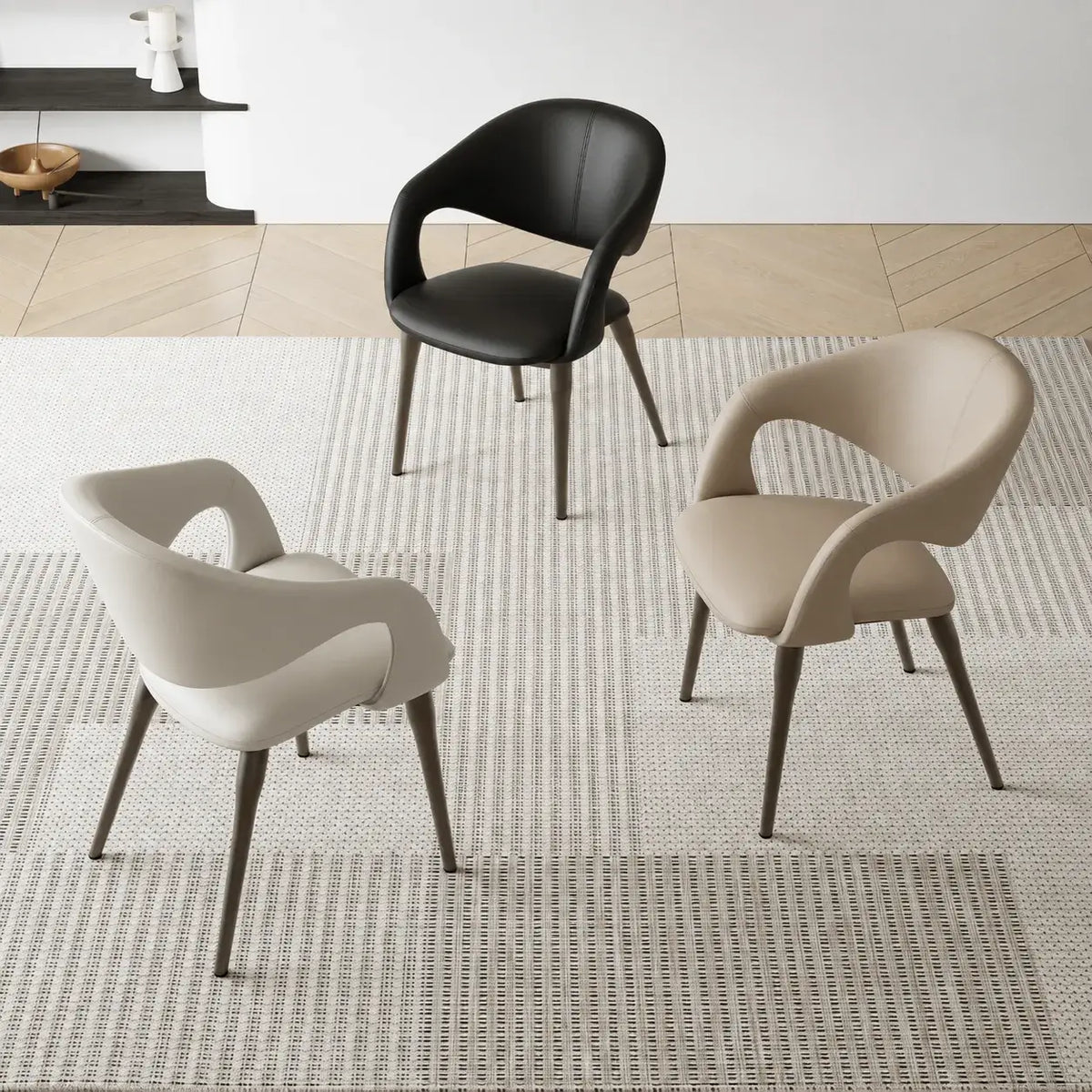 Italian Minimalist Dining Chair with Wraparound Arms and Slim Steel Legs