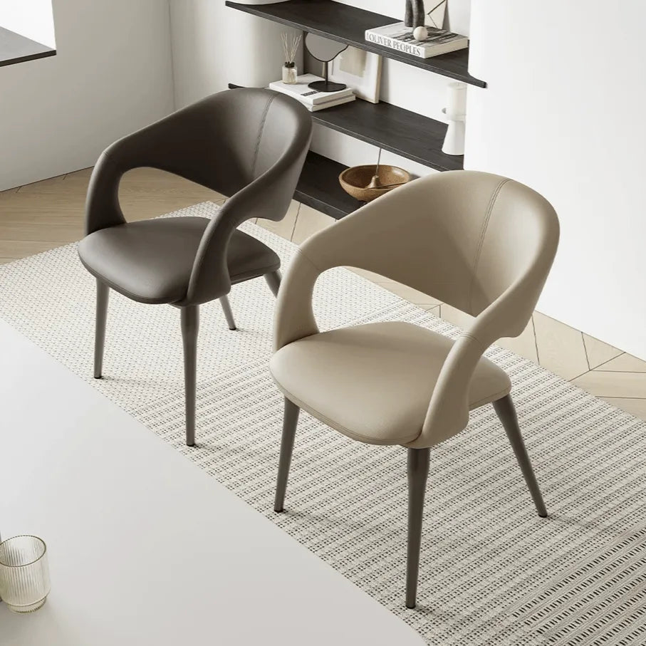 Italian Minimalist Dining Chair with Wraparound Arms and Slim Steel Legs