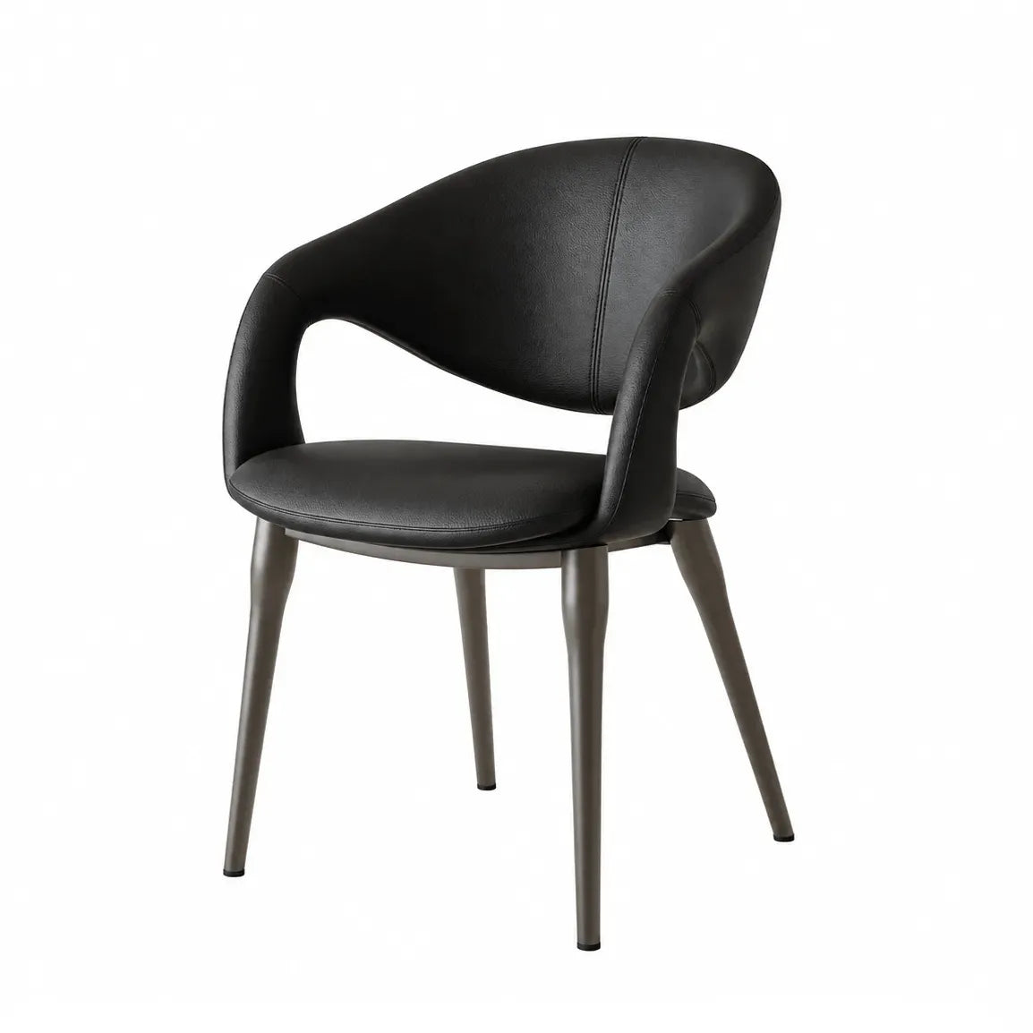 Italian Minimalist Dining Chair with Wraparound Arms and Slim Steel Legs
