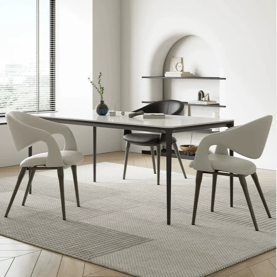 Italian Minimalist Dining Chair with Wraparound Arms and Slim Steel Legs