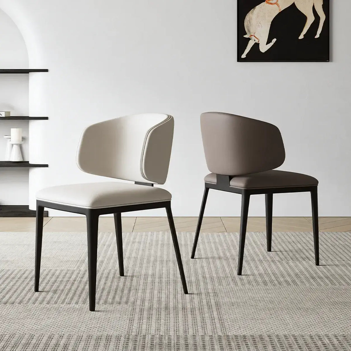 Italian Minimalist Dining Chair with Wraparound Back and Leather Upholstery