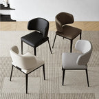 Italian Minimalist Dining Chair with Wraparound Back and Leather Upholstery