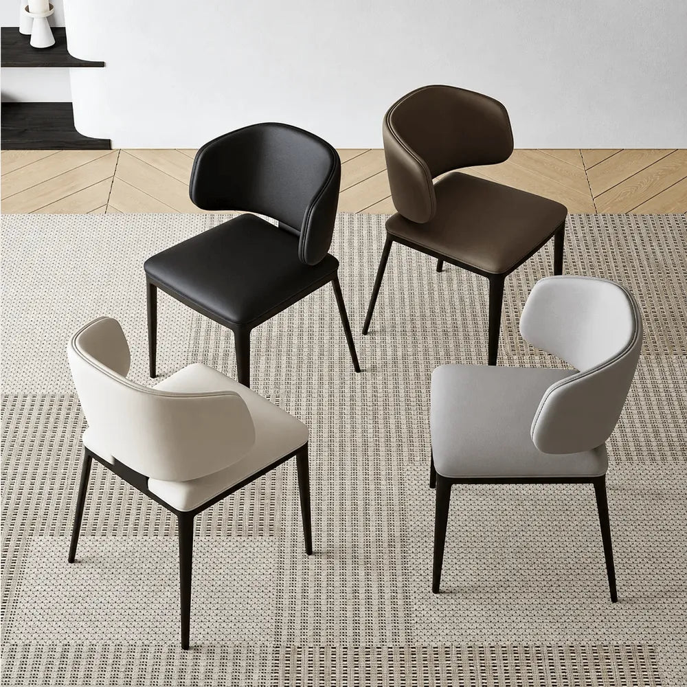 Italian Minimalist Dining Chair with Wraparound Back and Leather Upholstery