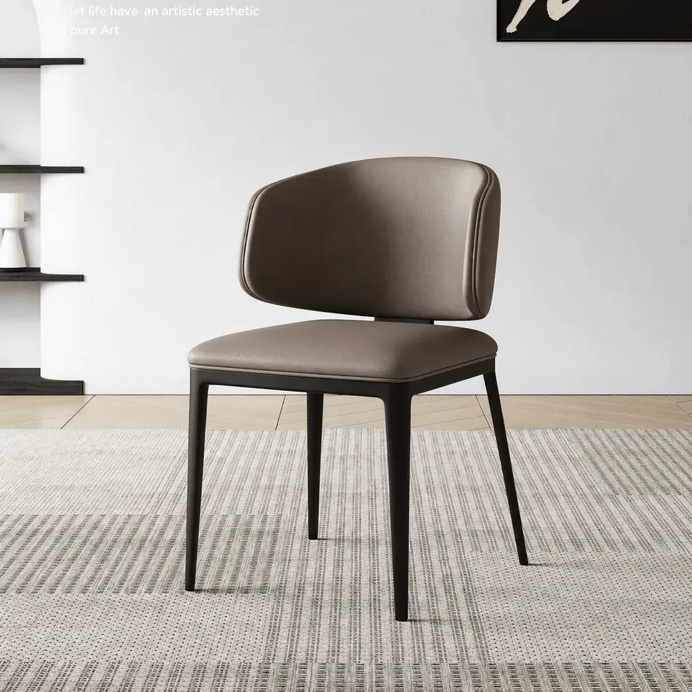 Italian Minimalist Dining Chair with Wraparound Back and Leather Upholstery Main Product Image