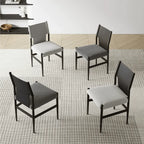 Italian Minimalist High-Back Dining Chair with Saddle Leather Contrast Upholstery
