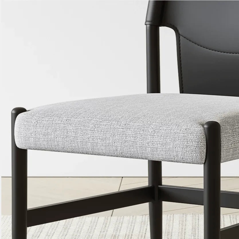 Italian Minimalist High-Back Dining Chair with Saddle Leather Contrast Upholstery
