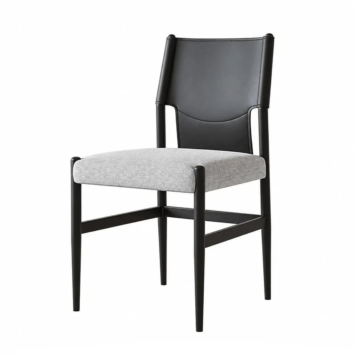 Italian Minimalist High-Back Dining Chair with Saddle Leather Contrast Upholstery