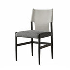 Italian Minimalist High-Back Dining Chair with Saddle Leather Contrast Upholstery
