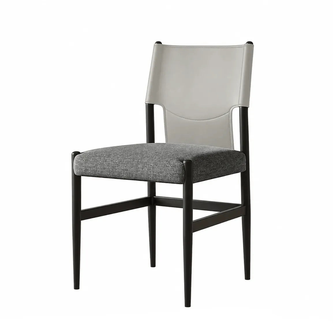 Italian Minimalist High-Back Dining Chair with Saddle Leather Contrast Upholstery