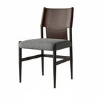 Italian Minimalist High-Back Dining Chair with Saddle Leather Contrast Upholstery