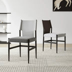 Italian Minimalist High-Back Dining Chair with Saddle Leather Contrast Upholstery