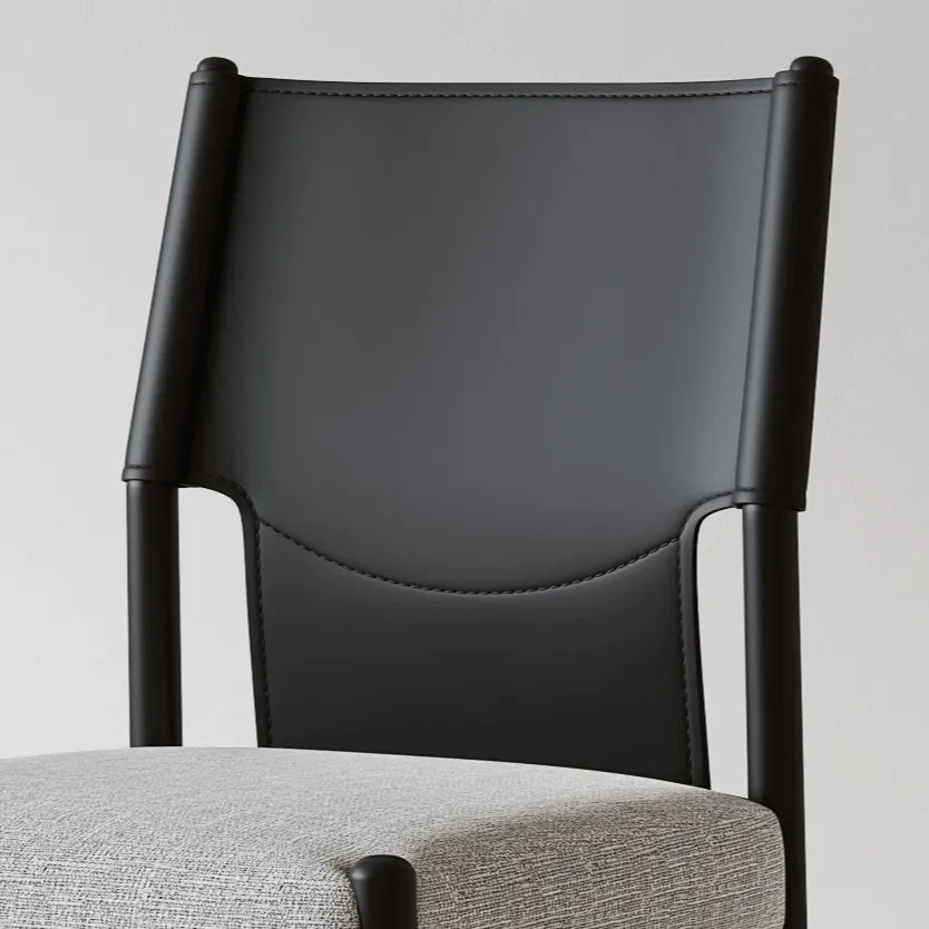 Italian Minimalist High-Back Dining Chair with Saddle Leather Contrast Upholstery