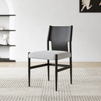 Italian Minimalist High-Back Dining Chair with Saddle Leather Contrast Upholstery Main Product Image