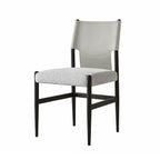 Italian Minimalist High-Back Dining Chair with Saddle Leather Contrast Upholstery
