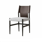 Italian Minimalist High-Back Dining Chair with Saddle Leather Contrast Upholstery
