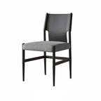 Italian Minimalist High-Back Dining Chair with Saddle Leather Contrast Upholstery