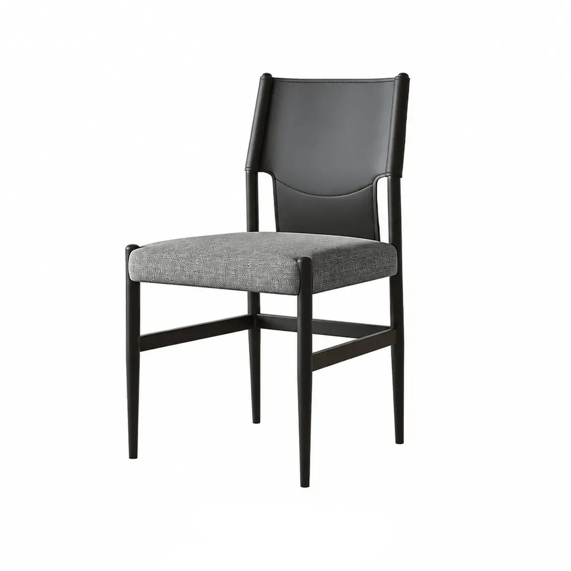 Italian Minimalist High-Back Dining Chair with Saddle Leather Contrast Upholstery