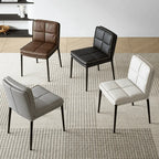 Italian Minimalist Leather Dining Chair Series with Quilted Back and Slim Metal Legs