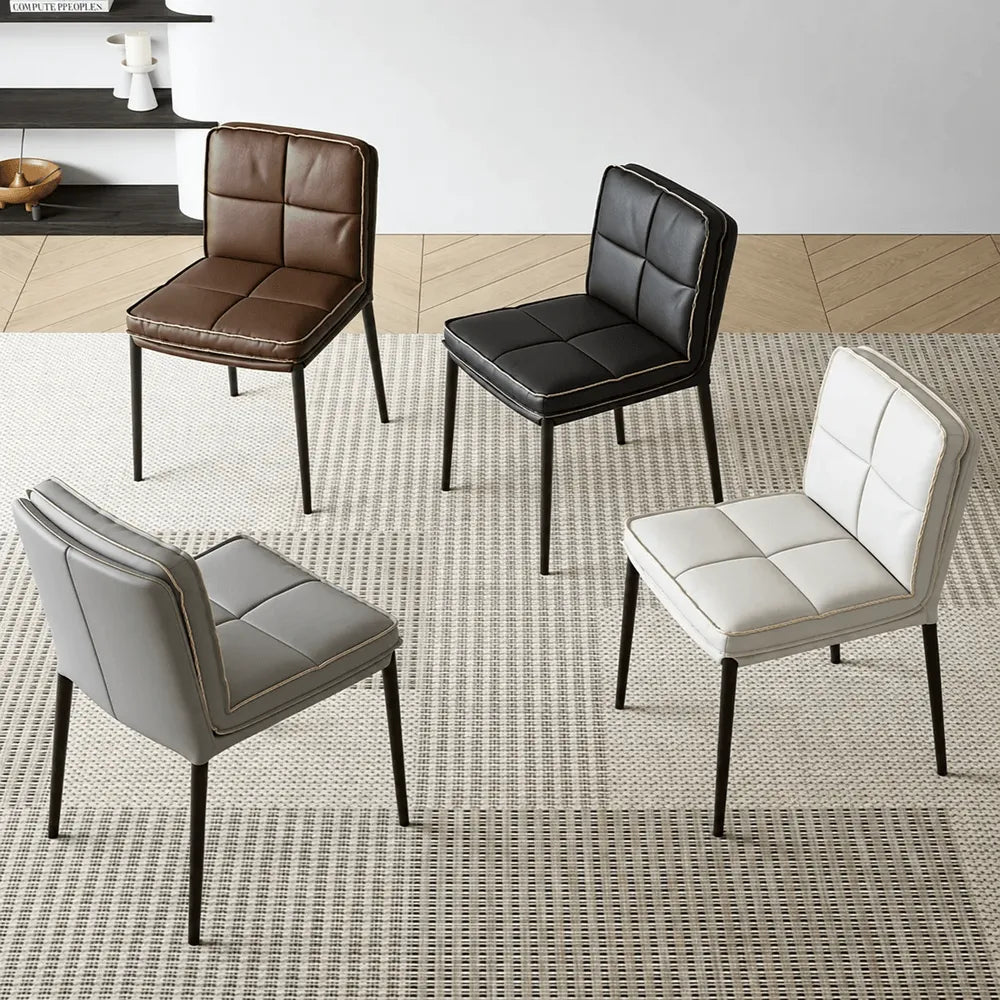 Italian Minimalist Leather Dining Chair Series with Quilted Back and Slim Metal Legs