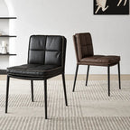 Italian Minimalist Leather Dining Chair Series with Quilted Back and Slim Metal Legs
