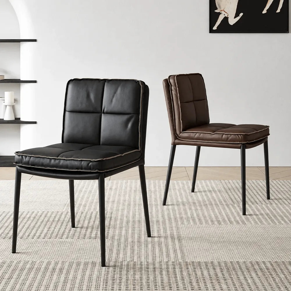 Italian Minimalist Leather Dining Chair Series with Quilted Back and Slim Metal Legs
