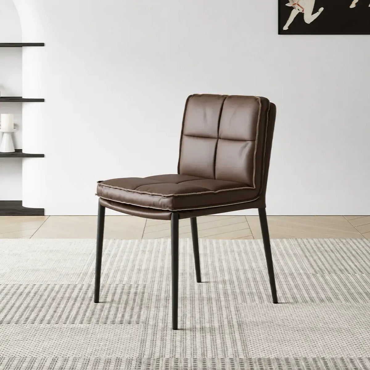 Italian Minimalist Leather Dining Chair Series with Quilted Back and Slim Metal Legs