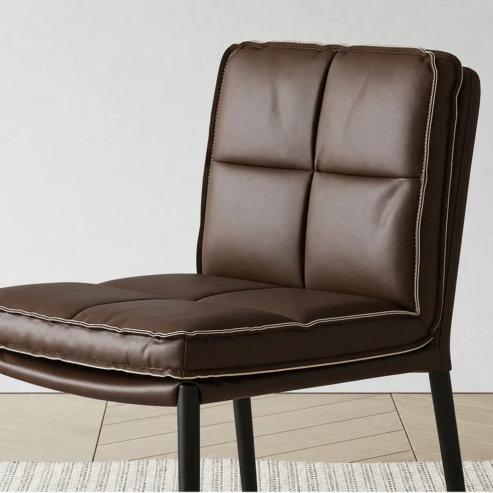 Italian Minimalist Leather Dining Chair Series with Quilted Back and Slim Metal Legs