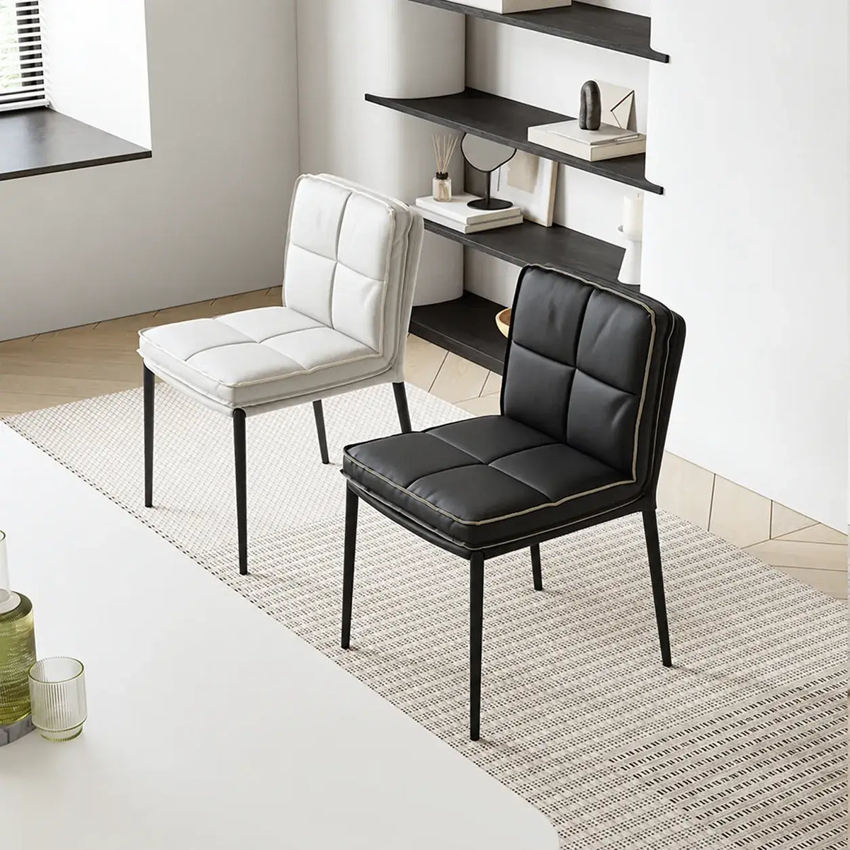Italian Minimalist Leather Dining Chair Series with Quilted Back and Slim Metal Legs Main Product Image