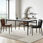 Italian Minimalist Leather Dining Chair Series with Quilted Back and Slim Metal Legs