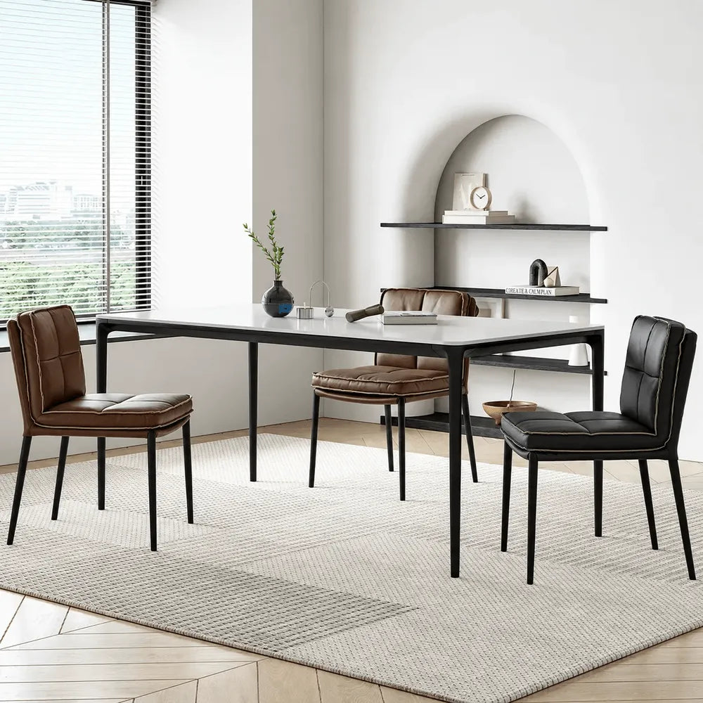 Italian Minimalist Leather Dining Chair Series with Quilted Back and Slim Metal Legs