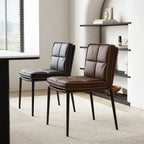 Italian Minimalist Leather Dining Chair Series with Quilted Back and Slim Metal Legs
