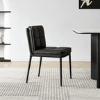 Italian Minimalist Leather Dining Chair Series with Quilted Back and Slim Metal Legs