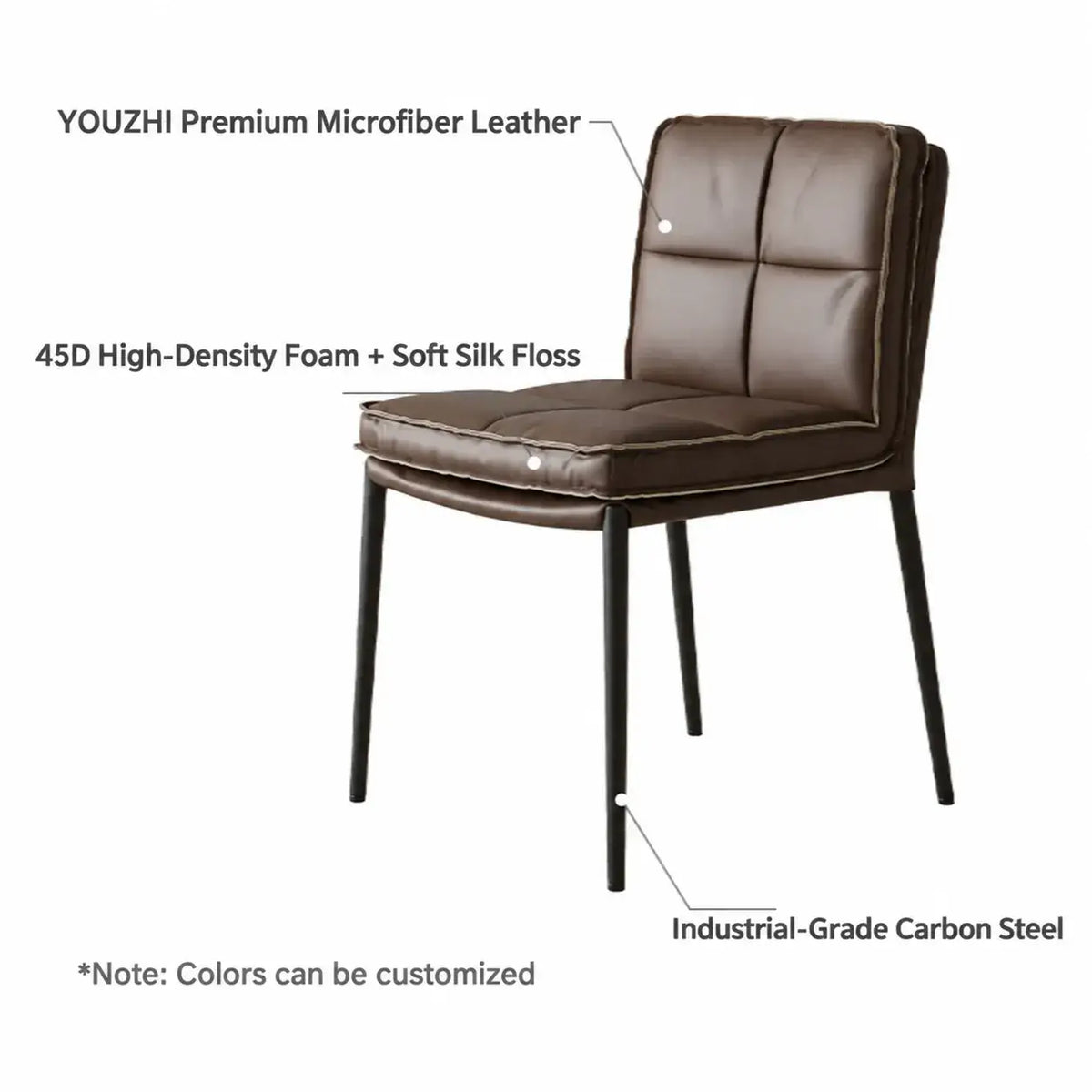 Italian Minimalist Leather Dining Chair Series with Quilted Back and Slim Metal Legs