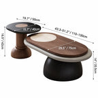 Italian Minimalist Nesting Coffee Table Set with Rotating Top and Stone Inlay Dimensions