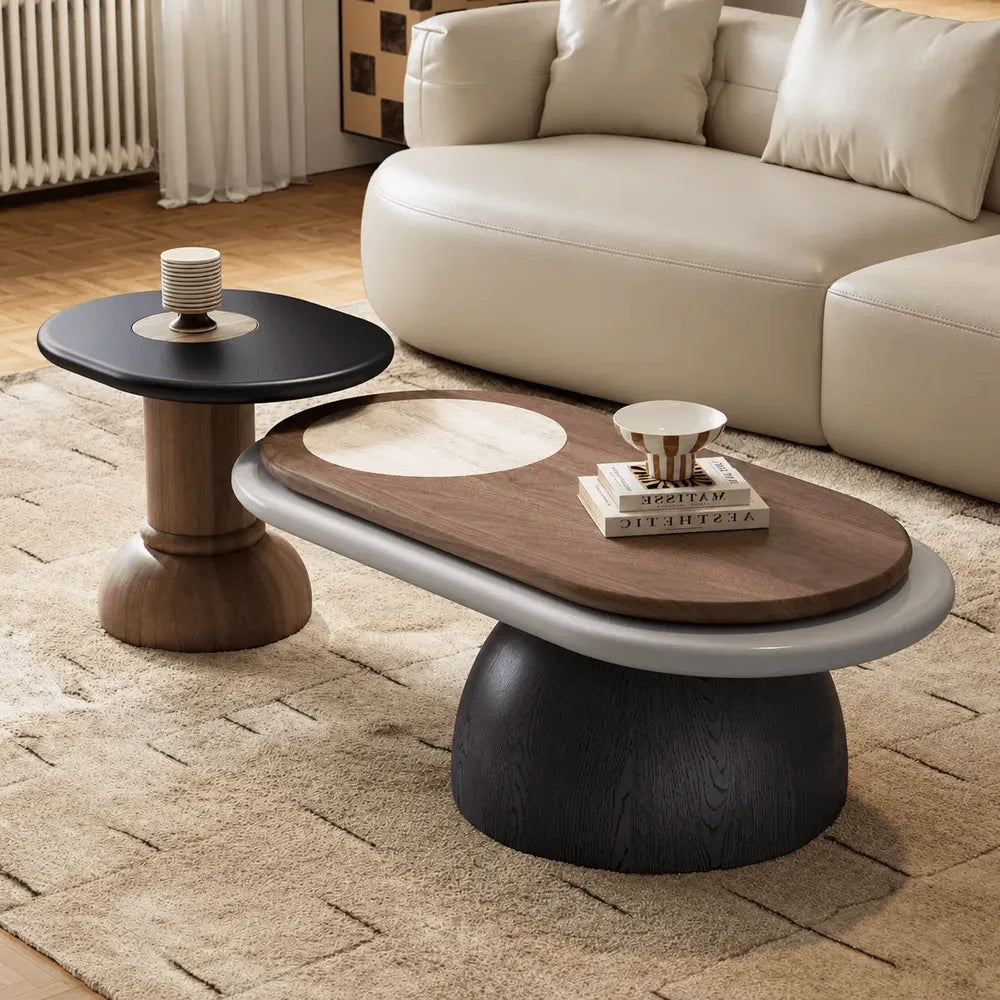 Italian Minimalist Nesting Coffee Table Set with Rotating Top and Stone Inlay Main Product Image Main image